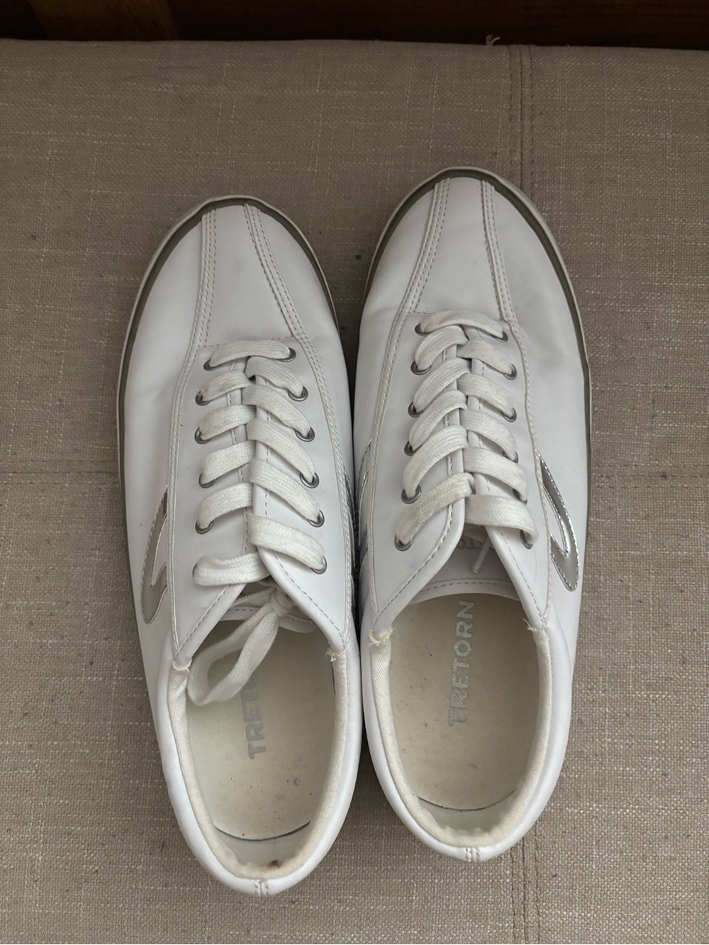 Tretorn White Leather Low-Top Sneakers with Silver Accents